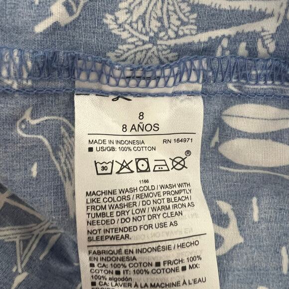 Janie & Jack Button Up Collared Hawaiian Shirt blue white print short sleeve - Picture 5 of 5